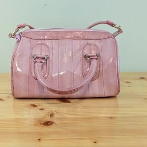 Genuine Eel Skin Vintage Leather Small Duffel Bag  Shoulder Strap Color Pink.